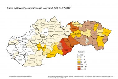 mapa nezamestnanosti SR jul 2017