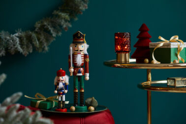 Christmas,Composition,On,The,Red,Velvet,Bench,With,Decoration,,Gifts,