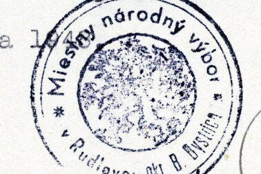 Foto 8 Odtlačok pečiatky obce Rudlová na dokumente z roku 1947.
