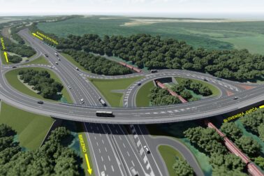 Pohľad na mimoúrovňovú križovatku Šalková od Slovenskej Ľupče