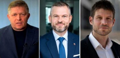 Zľava Robert Fico, Peter Pellegrini a Michal Šimečka