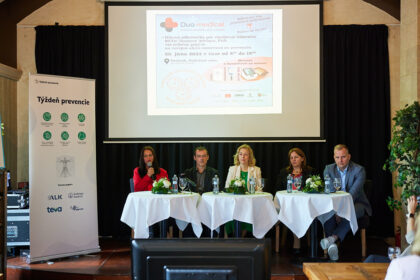 Tlačová beseda o Týždni prevencie zľava Adriana Šimková, Branislav Vohnout, Anna Vachulová, Viera Doničová a Miloš Jaseňák