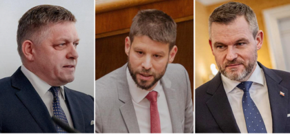 Predsedovia strán s najvyššími preferenciami: zľava Robert Fico, Michal Šimečka a Peter Pellegrini