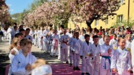 FOTO: Jilemnického ulica v ružovom – Hanami Karate Day spojilo krásu sakúr so silou bojových umení